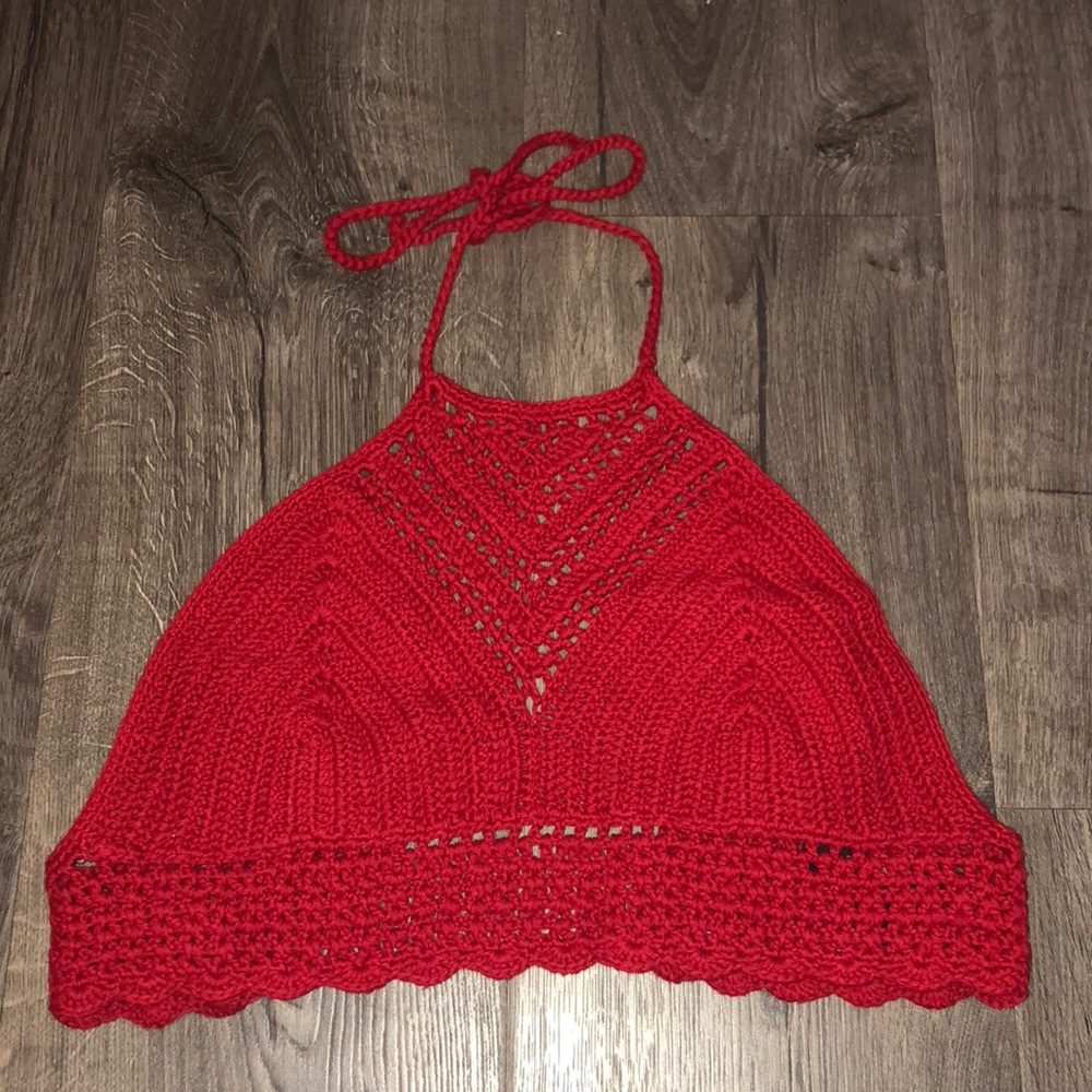 Red Knit Halter Top